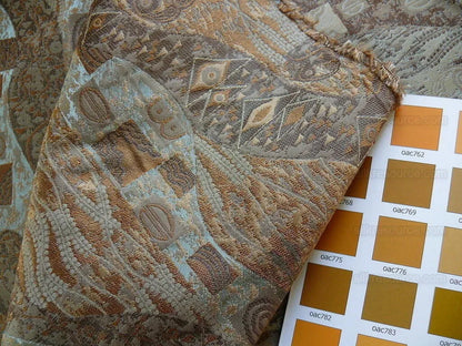 Bty Klimt 100% Silk Lampas! Art Deco 440 Cloudy Green Bronze Brown MSRP USD 275/y