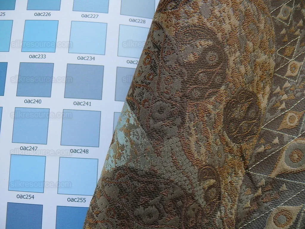 Bty Klimt 100% Silk Lampas! Art Deco 440 Cloudy Green Bronze Brown MSRP USD 275/y