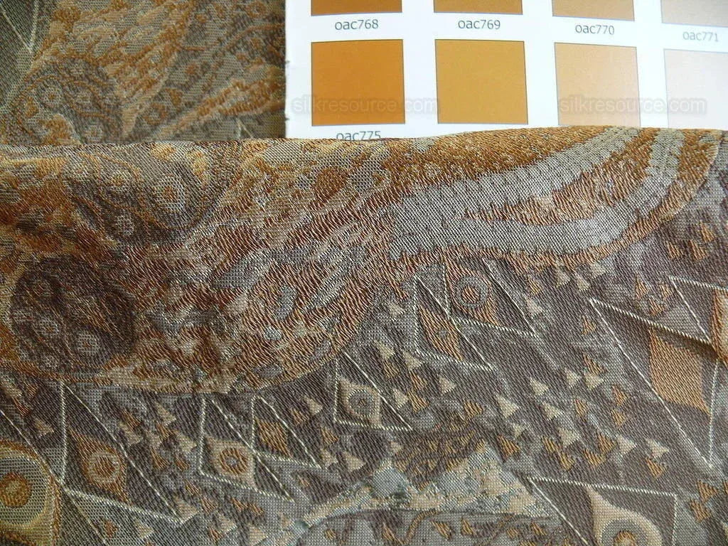 Bty Klimt 100% Silk Lampas! Art Deco 440 Cloudy Green Bronze Brown MSRP USD 275/y