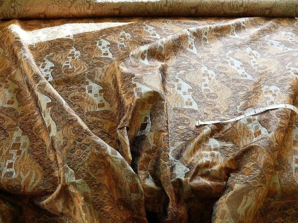 Bty Klimt 100% Silk Lampas! Art Deco 440 Cloudy Green Bronze Brown MSRP USD 275/y