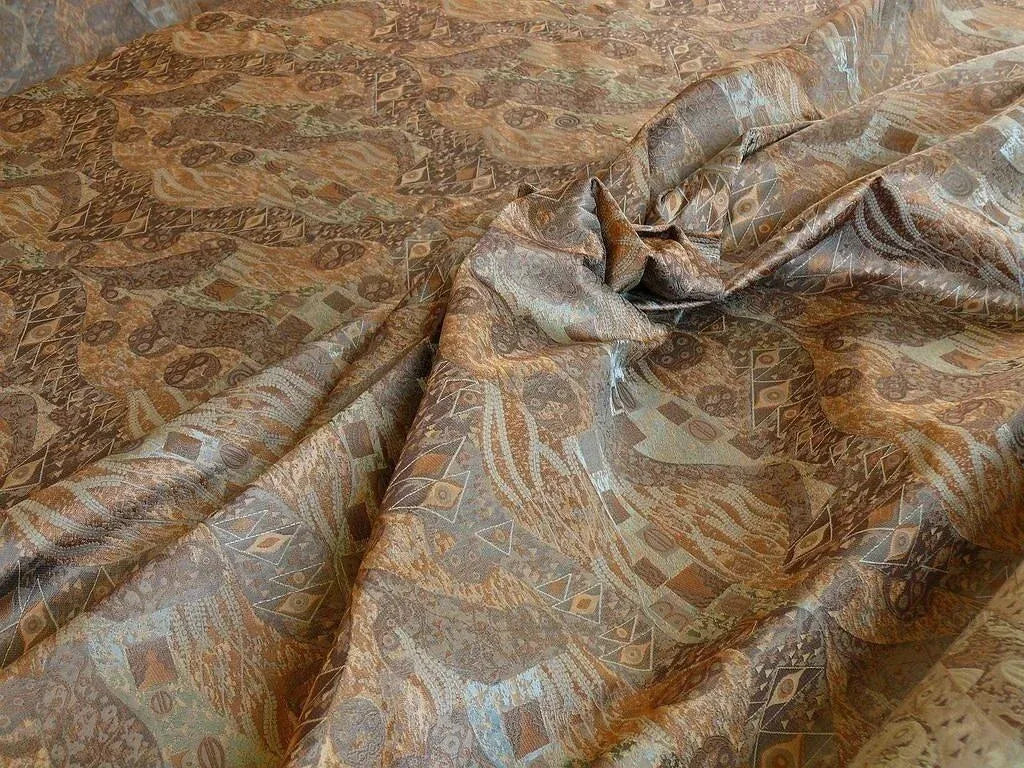 Bty Klimt 100% Silk Lampas! Art Deco 440 Cloudy Green Bronze Brown MSRP USD 275/y