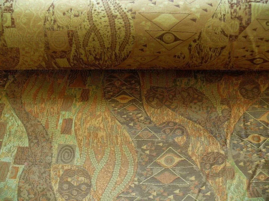 Bty Klimt 100% Silk Lampas! Art Deco 440 "river" Green Bronze Brown MSRP USD 275/y