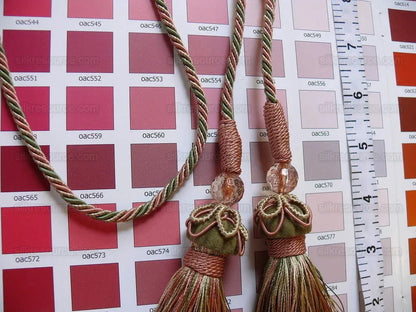 Kravet Couture Chair Tie W/t Beads Peche Coral Pink Green MSRP USD 45