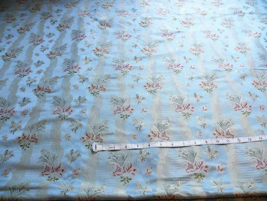 GARDEN TRAIL 100% SILK LAMPAS FRENCH LACE ORCHID CORNFLOWER BLUE