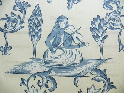 Bty Lee Jofa Dambura Print Monkey Griffin Indigo Deeper Blue Deer Music Toile Cotton Chintz