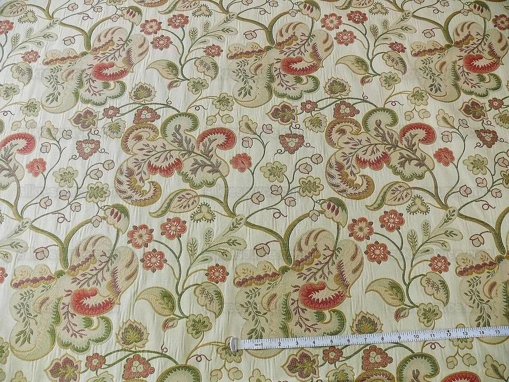 Lee Jofa Bramshill Lampas Antique Off White Red Green Jacobean Tree Of Life Cotton Viscose  MSRP USD 276/Y