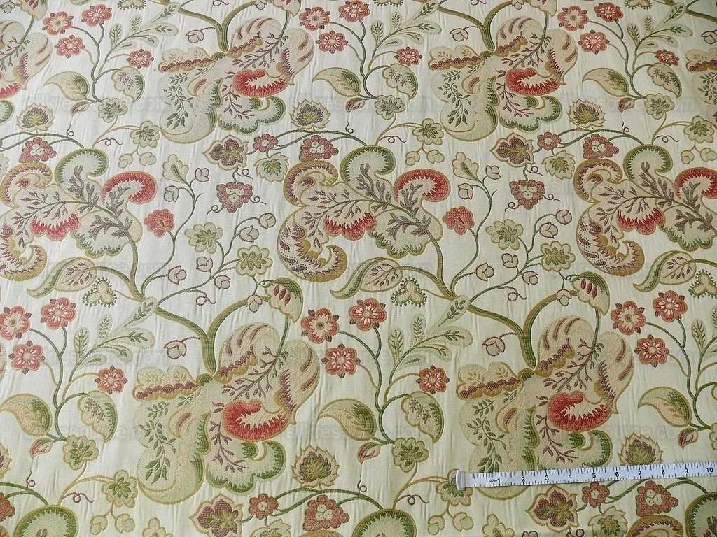 Lee Jofa Bramshill Lampas Antique Off White Red Green Jacobean Tree Of Life Cotton Viscose  MSRP USD 276/Y