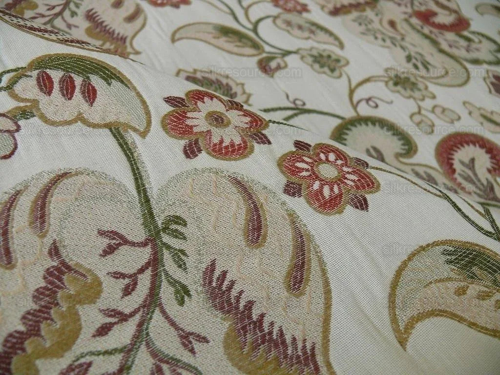 Lee Jofa Bramshill Lampas Antique Off White Red Green Jacobean Tree Of Life Cotton Viscose  MSRP USD 276/Y