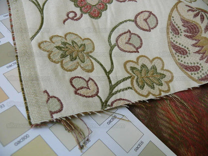 Lee Jofa Bramshill Lampas Antique Off White Red Green Jacobean Tree Of Life Cotton Viscose  MSRP USD 276/Y