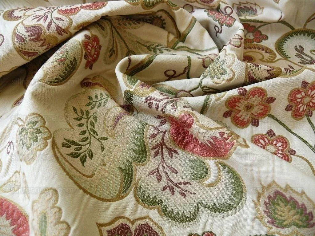 Lee Jofa Bramshill Lampas Antique Off White Red Green Jacobean Tree Of Life Cotton Viscose  MSRP USD 276/Y