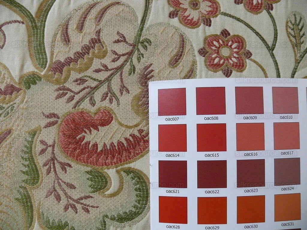 Lee Jofa Bramshill Lampas Antique Off White Red Green Jacobean Tree Of Life Cotton Viscose  MSRP USD 276/Y