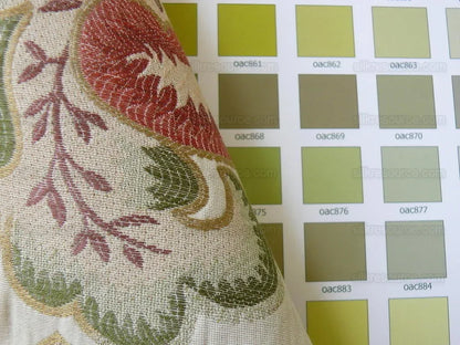 Lee Jofa Bramshill Lampas Antique Off White Red Green Jacobean Tree Of Life Cotton Viscose  MSRP USD 276/Y