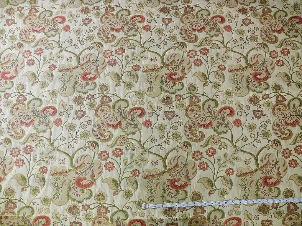 Lee Jofa Bramshill Lampas Antique Off White Red Green Jacobean Tree Of Life Cotton Viscose  MSRP USD 276/Y