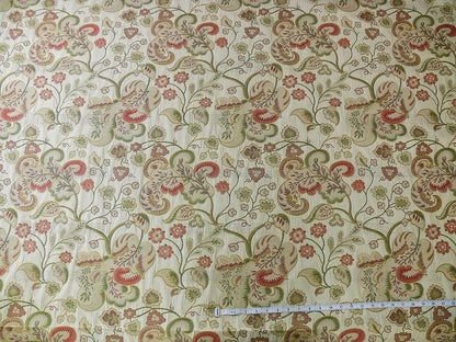 Lee Jofa Bramshill Lampas Antique Off White Red Green Jacobean Tree Of Life Cotton Viscose  MSRP USD 276/Y