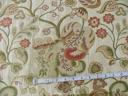 Lee Jofa Bramshill Lampas Antique Off White Red Green Jacobean Tree Of Life Cotton Viscose  MSRP USD 276/Y