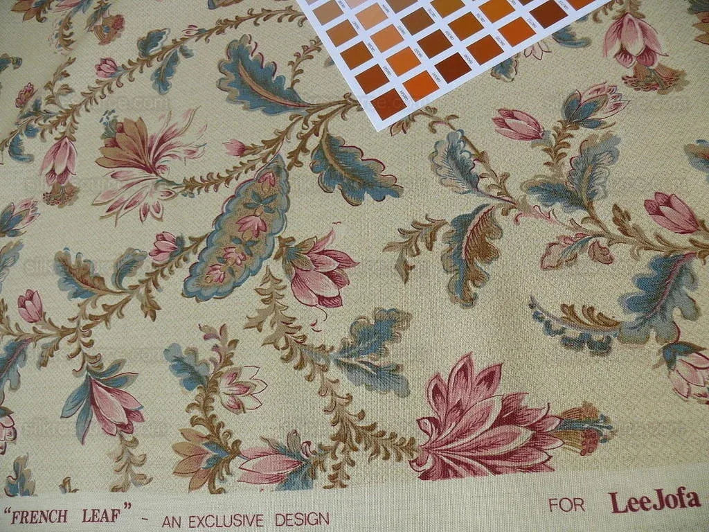 Lee Jofa "french Leaf" Linen Print Tan Sand Bty MSRP USD 136/Y!