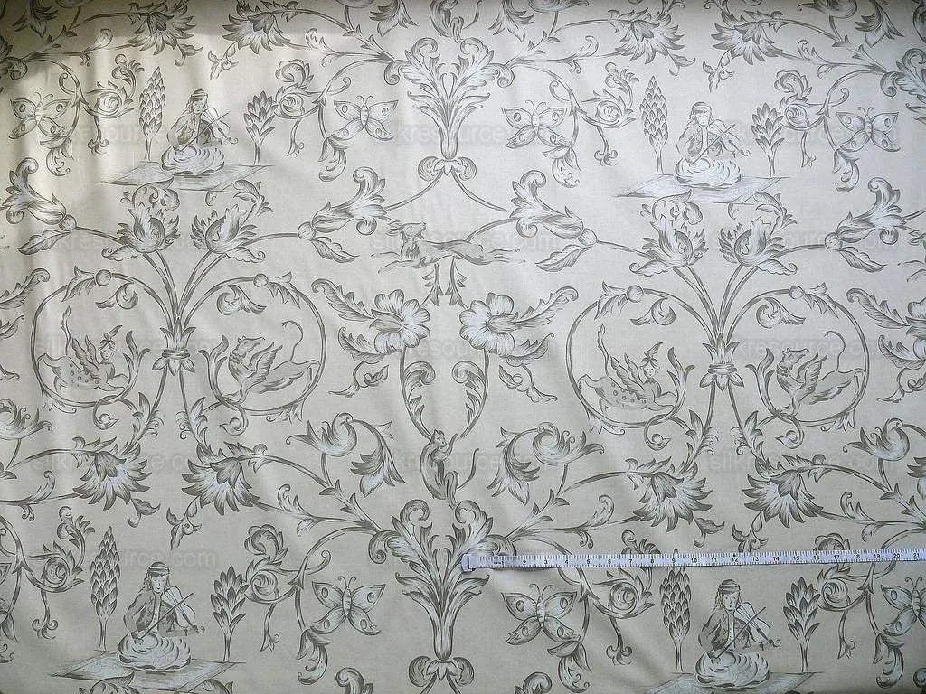 Lee Jofa Dambura Print Monkey Griffin Sandstone Grey Deer Music Toile Cotton Chintz