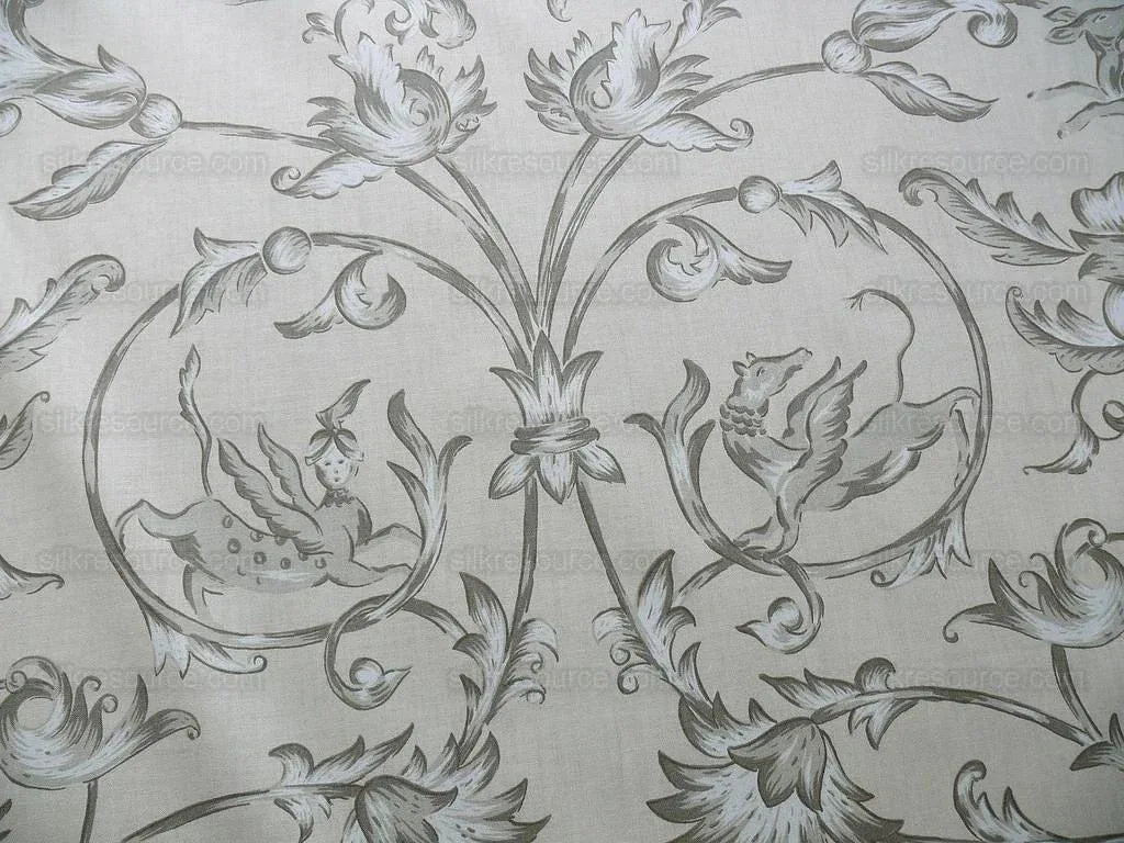 Lee Jofa Dambura Print Monkey Griffin Sandstone Grey Deer Music Toile Cotton Chintz