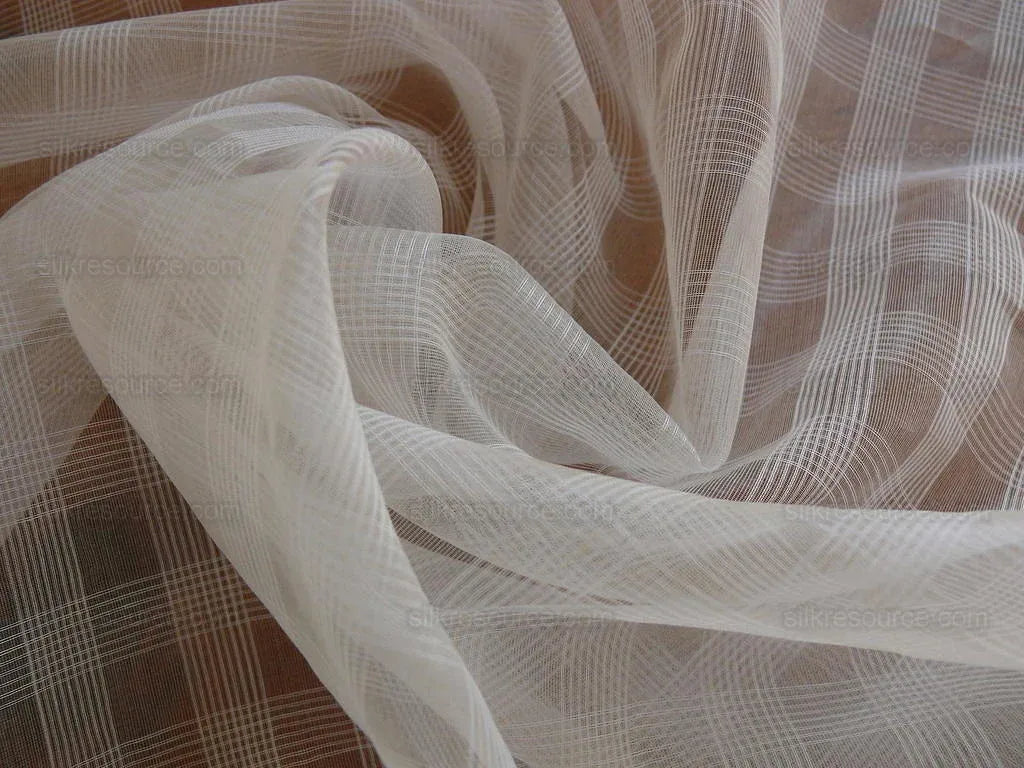 Lee Jofa Silk Organza Sheer Metropolitan Sheer Plaid White Ivory