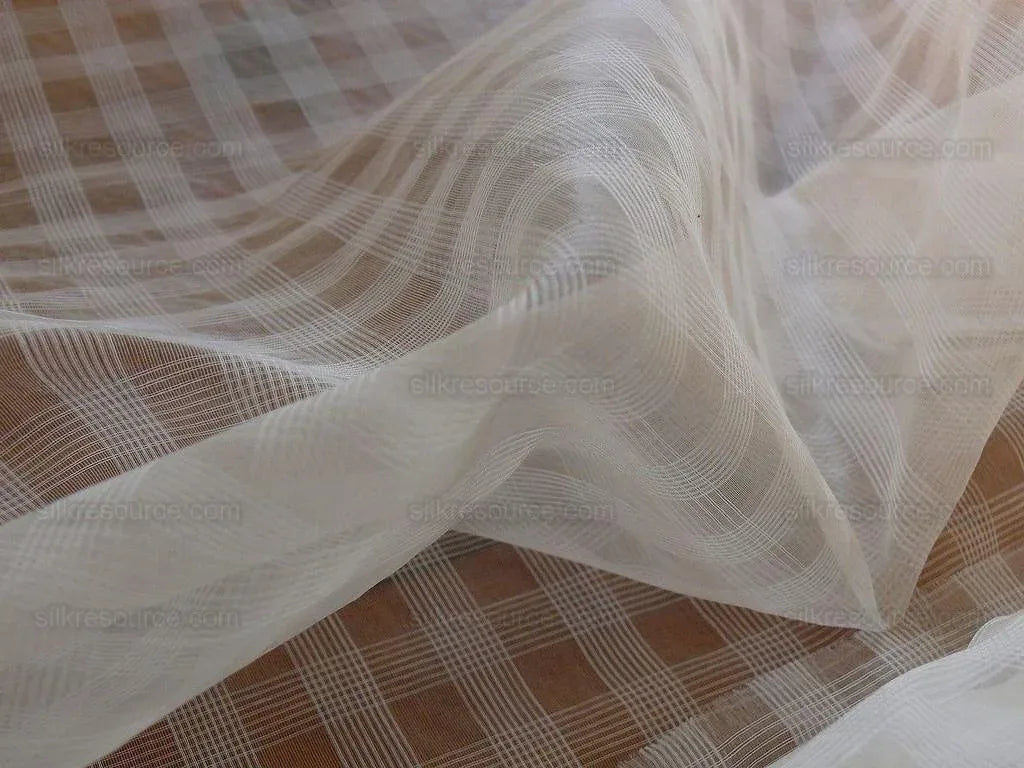 Lee Jofa Silk Organza Sheer Metropolitan Sheer Plaid White Ivory