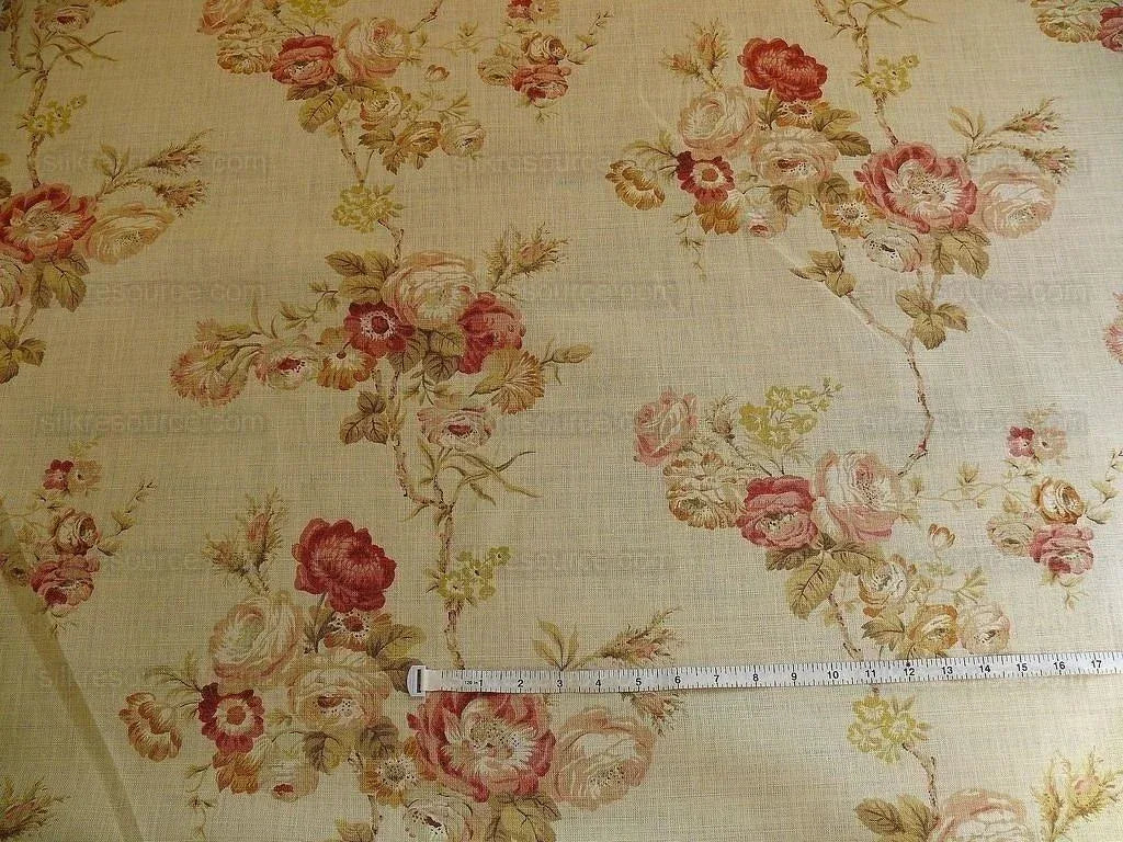 By yard Lee Jofa Weston Linen English Chintz Rose Print Red Pink Climbing Rose Tree MSRP USD 168/Y