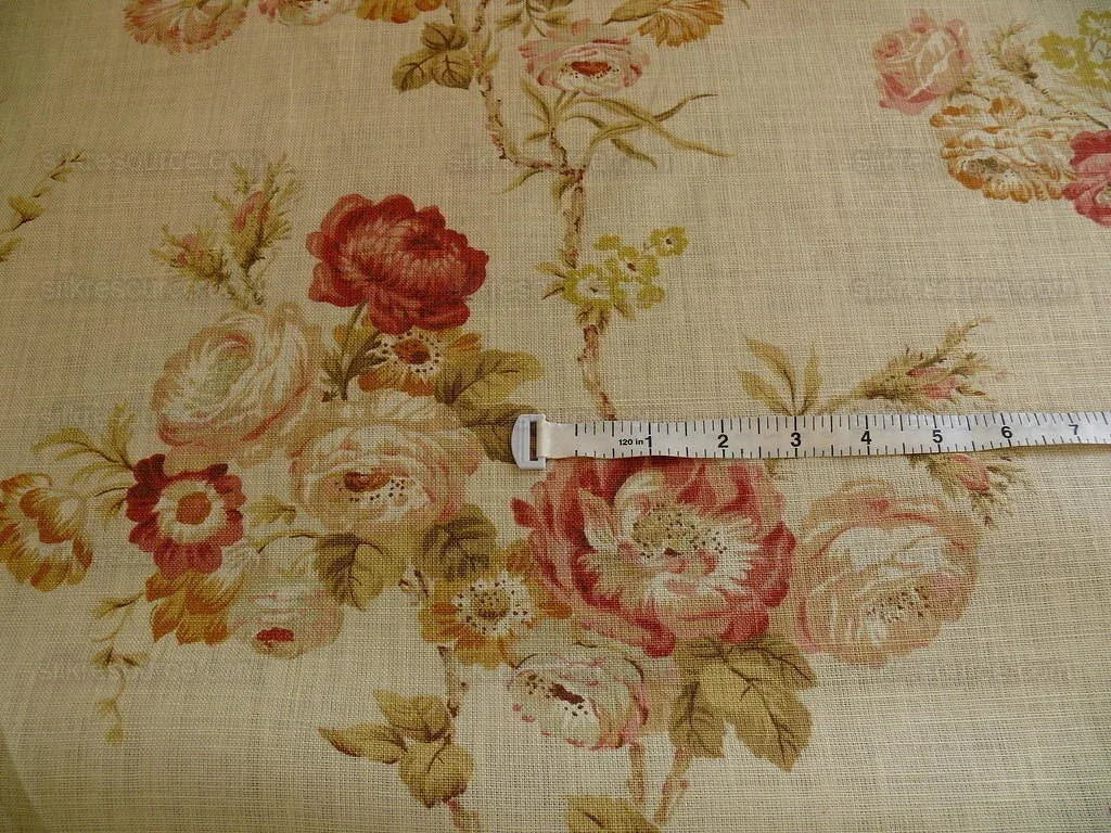 By yard Lee Jofa Weston Linen English Chintz Rose Print Red Pink Climbing Rose Tree MSRP USD 168/Y