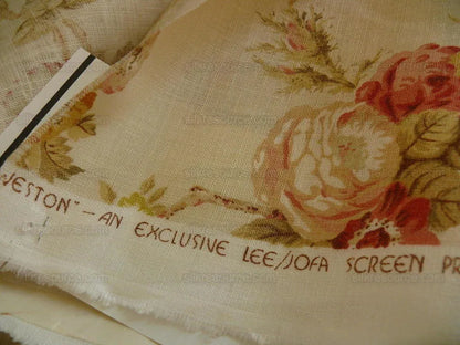 By yard Lee Jofa Weston Linen English Chintz Rose Print Red Pink Climbing Rose Tree MSRP USD 168/Y