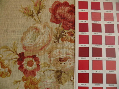 By yard Lee Jofa Weston Linen English Chintz Rose Print Red Pink Climbing Rose Tree MSRP USD 168/Y