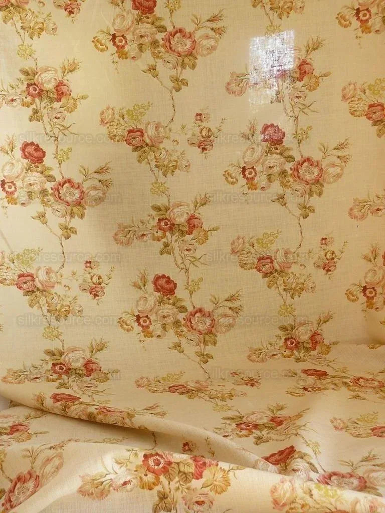 By yard Lee Jofa Weston Linen English Chintz Rose Print Red Pink Climbing Rose Tree MSRP USD 168/Y