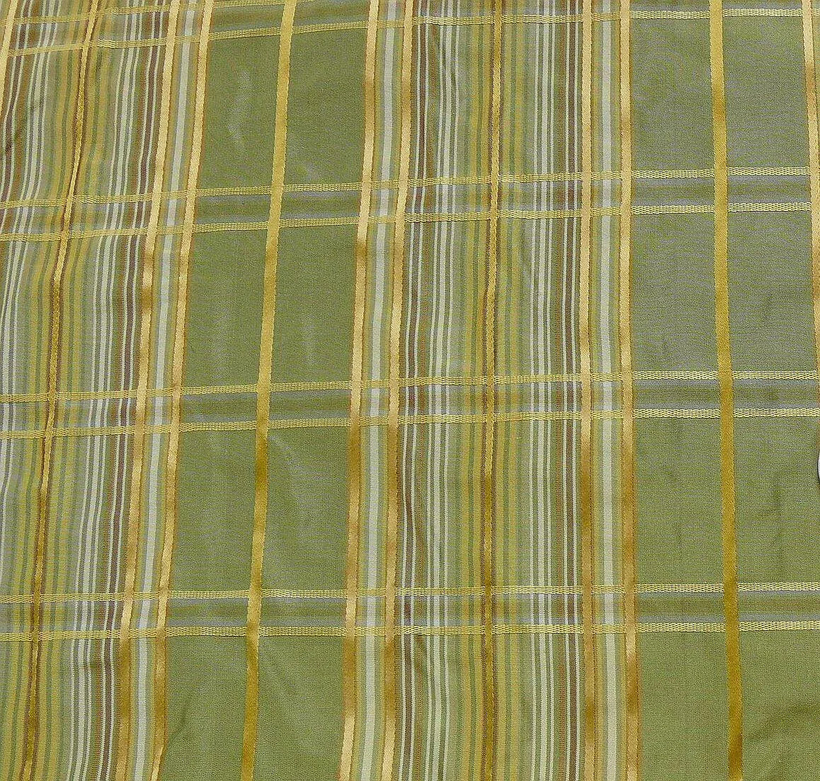 KRAVET 100%SILK PLAID TAFFETA SATIN STRIPE GREEN "PERIDOT" GOLD