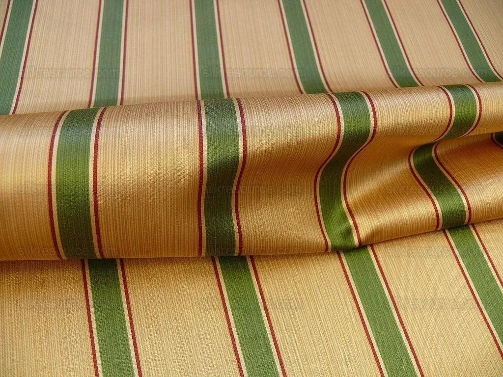 By Yard Kravet Couture Finery Strie Stripe in Gold / Fern Gold Red Green Shining Satin Stripe MSRP USD 157