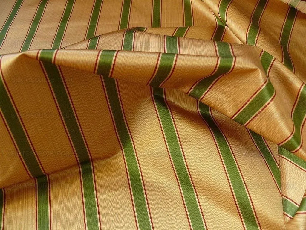 By Yard Kravet Couture Finery Strie Stripe in Gold / Fern Gold Red Green Shining Satin Stripe MSRP USD 157