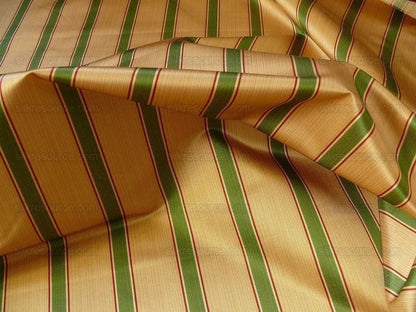 By Yard Kravet Couture Finery Strie Stripe in Gold / Fern Gold Red Green Shining Satin Stripe MSRP USD 157