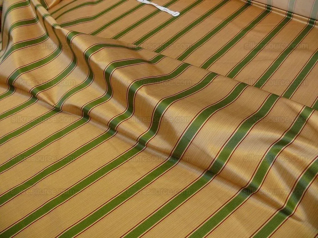 By Yard Kravet Couture Finery Strie Stripe in Gold / Fern Gold Red Green Shining Satin Stripe MSRP USD 157