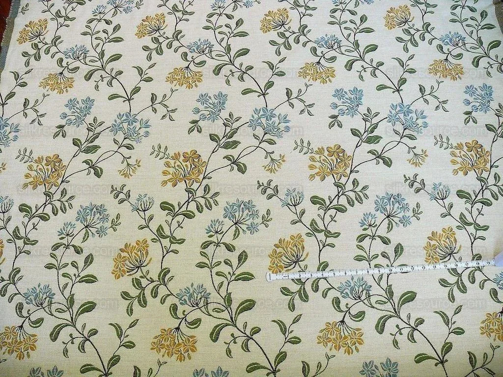 Lee Jofa Jasmine Lampas "Gilt" Honeysuckle Gold Blue Grand Floral Linen Cotton William Morris Inspired MSRP USD 236/Y