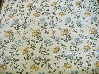 Lee Jofa Jasmine Lampas "Gilt" Honeysuckle Gold Blue Grand Floral Linen Cotton William Morris Inspired MSRP USD 236/Y