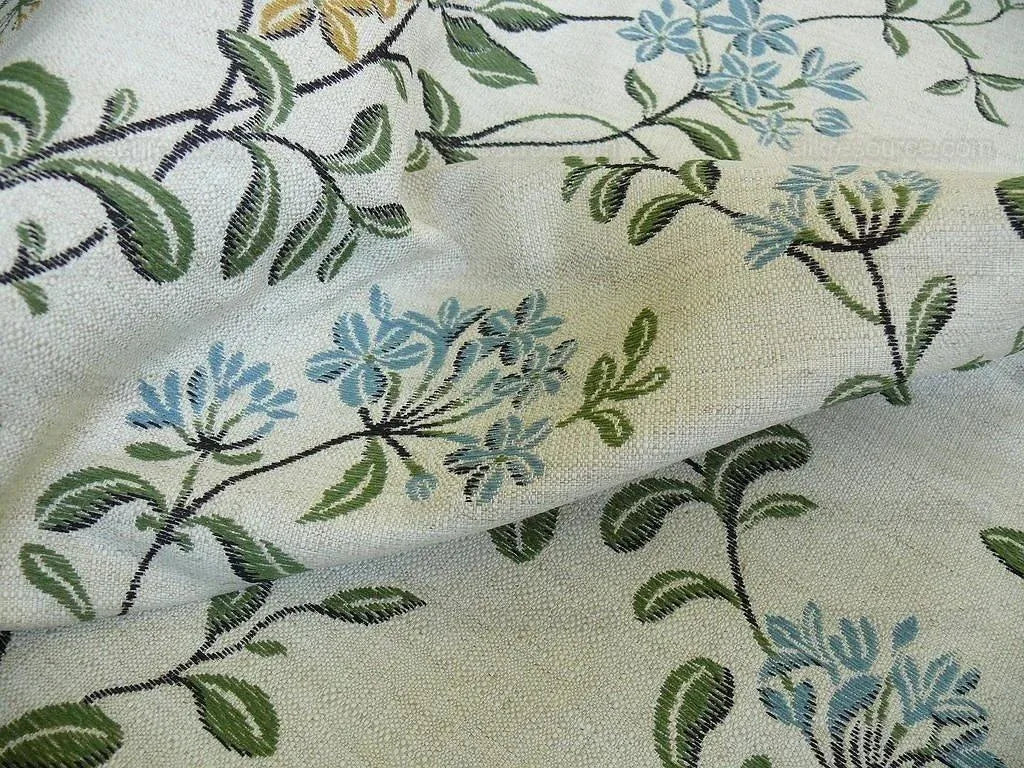 Lee Jofa Jasmine Lampas "Gilt" Honeysuckle Gold Blue Grand Floral Linen Cotton William Morris Inspired MSRP USD 236/Y