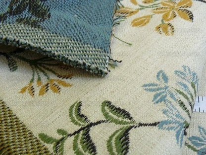Lee Jofa Jasmine Lampas "Gilt" Honeysuckle Gold Blue Grand Floral Linen Cotton William Morris Inspired MSRP USD 236/Y