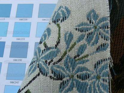 Lee Jofa Jasmine Lampas "Gilt" Honeysuckle Gold Blue Grand Floral Linen Cotton William Morris Inspired MSRP USD 236/Y