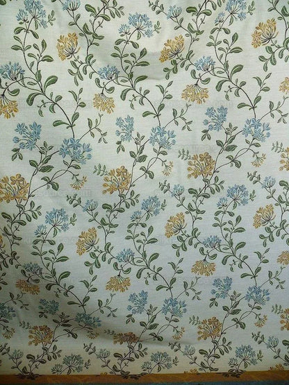 Lee Jofa Jasmine Lampas "Gilt" Honeysuckle Gold Blue Grand Floral Linen Cotton William Morris Inspired MSRP USD 236/Y