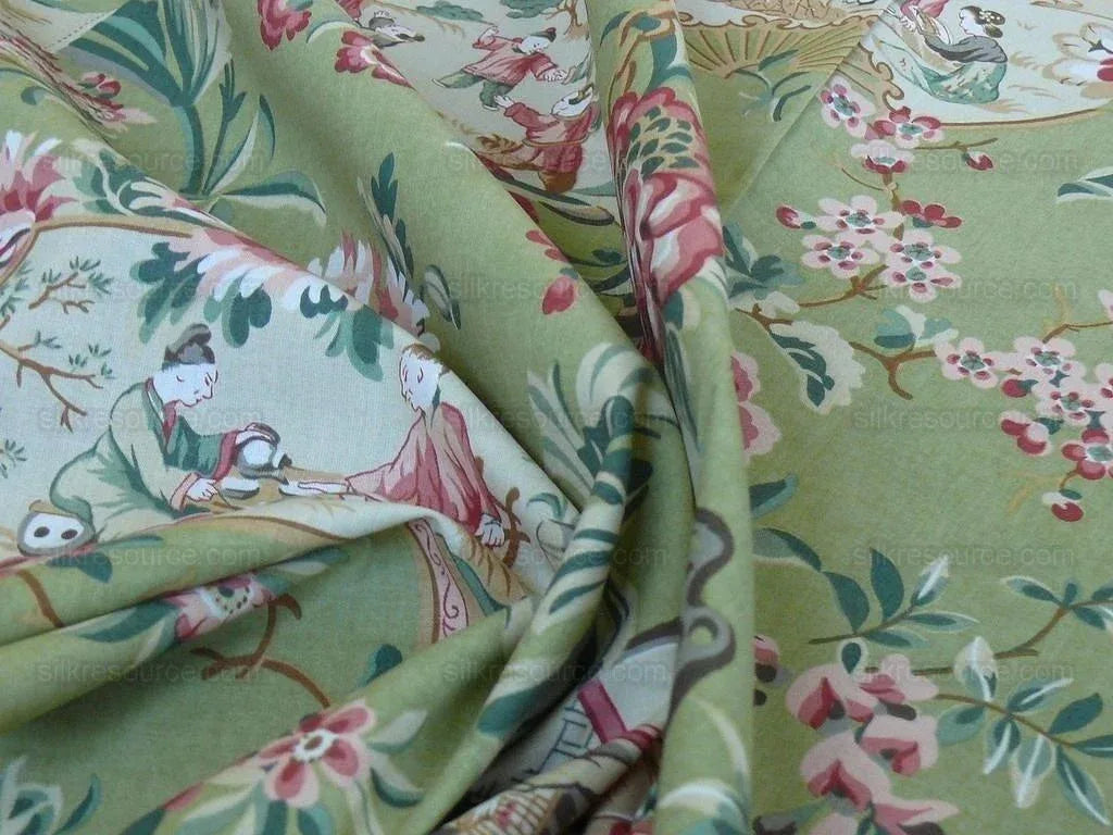 6.7y Lee Jofa Chinois En Medaillons Chartruse Green Family