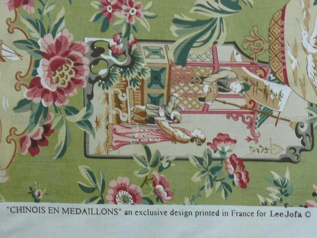 6.7y Lee Jofa Chinois En Medaillons Chartruse Green Family