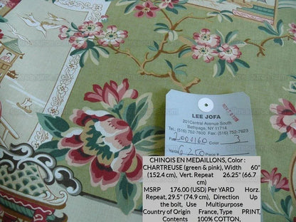 6.7y Lee Jofa Chinois En Medaillons Chartruse Green Family