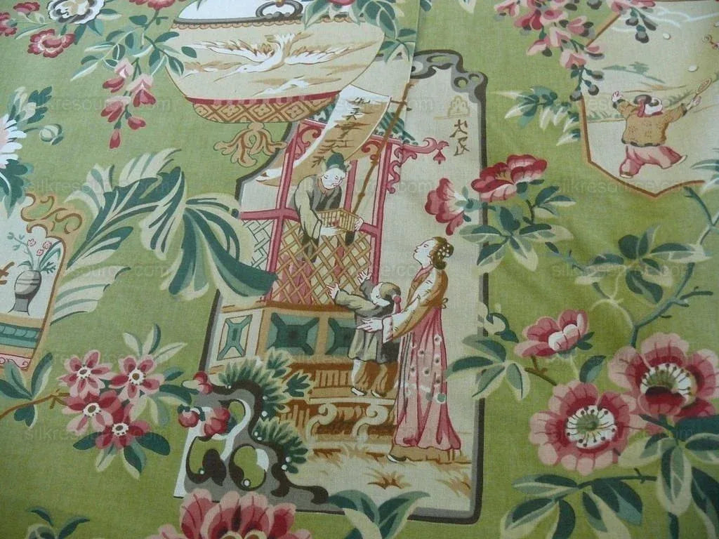 6.7Y LEE JOFA CHINOIS EN MEDAILLONS CHARTRUSE GREEN FAMILY