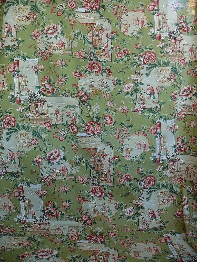 6.7y Lee Jofa Chinois En Medaillons Chartruse Green Family