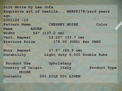 2y+2y Lee Jofa Chesney Silk Moire Azure Ikat Chevron Silk Aqua