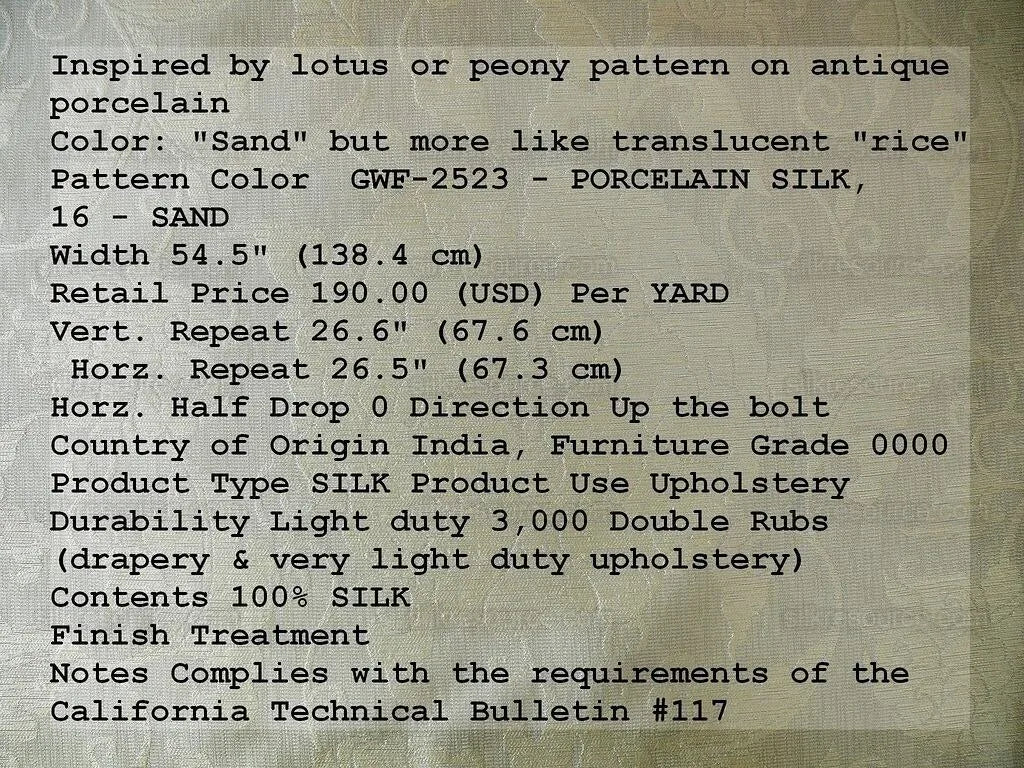 By yard Lee Jofa Porcelain Silk Sand White Beige Chinoiserie Lotus Peony MSRP 190/Y