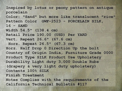 By yard Lee Jofa Porcelain Silk Sand White Beige Chinoiserie Lotus Peony MSRP 190/Y