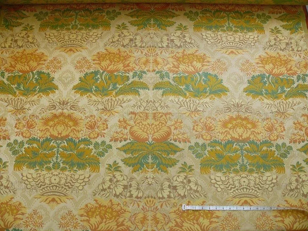 By yard Lee Jofa Hermitage Damask Rust Emerald Green Gold Lampas Cotton MSRP 228/y