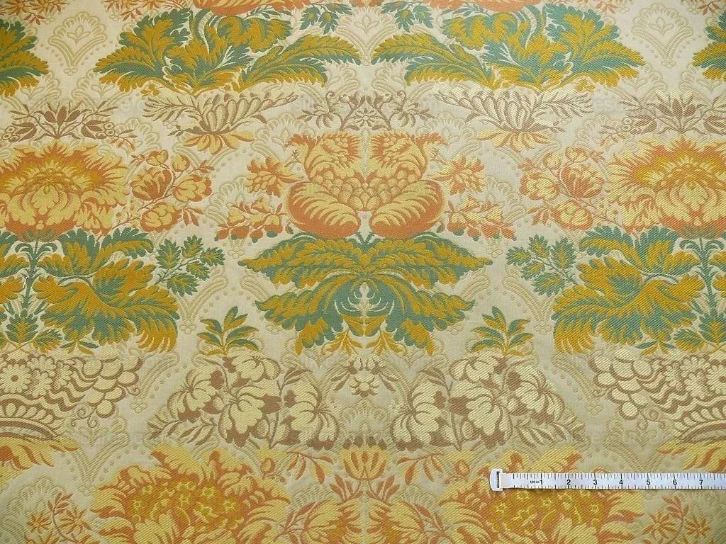 By yard Lee Jofa Hermitage Damask Rust Emerald Green Gold Lampas Cotton MSRP 228/y
